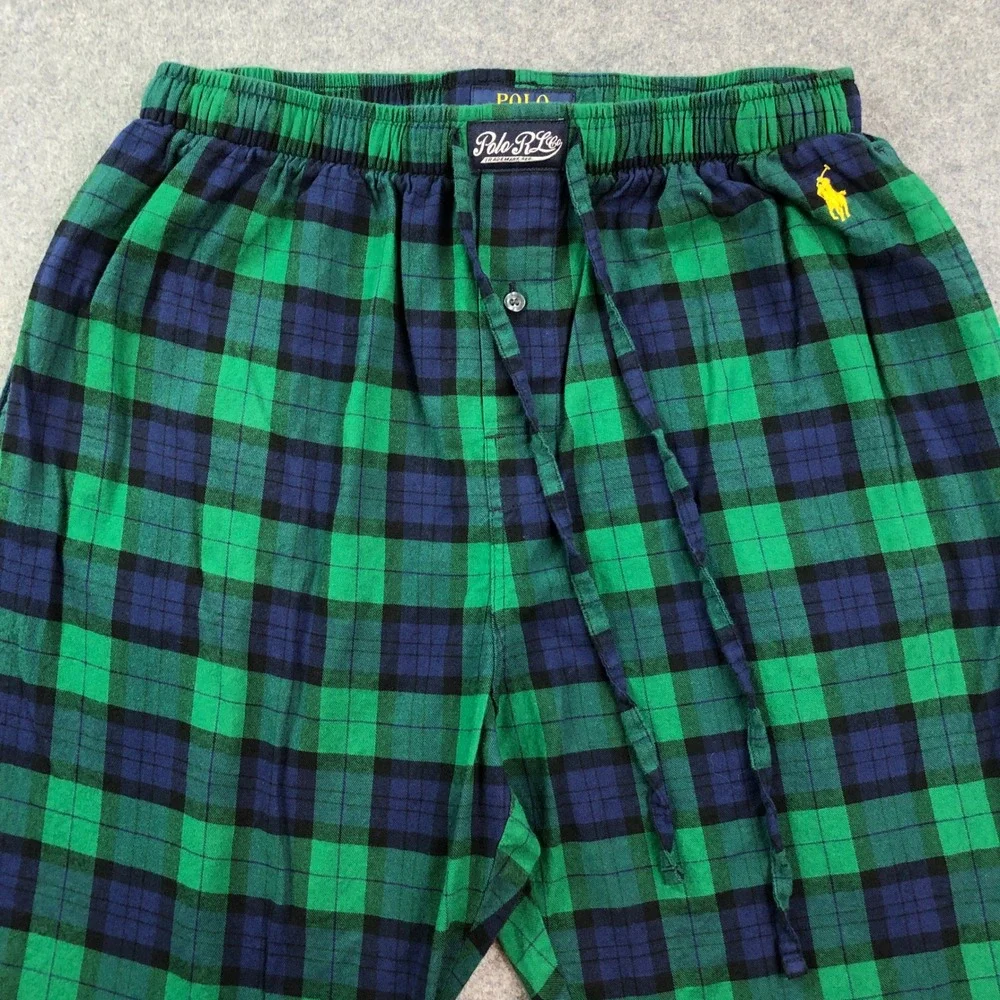 Polo Ralph Lauren Sleepwear Mens Pants M Green Blue Plaid Relaxed Fit Drawstring
